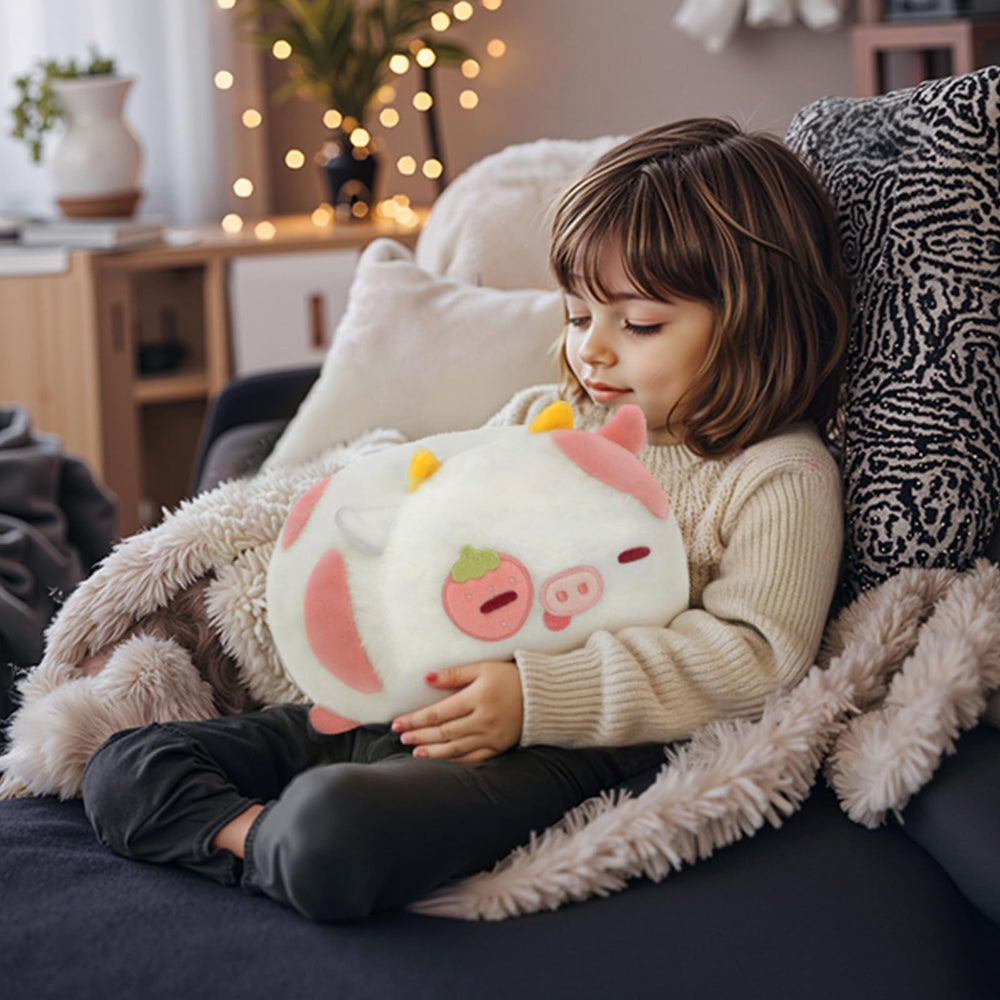 Mewaii Strawberry Cow Plush decor on chair adds room charm