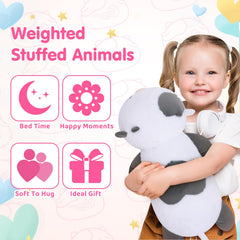 Mewaii Weighted Cow Plush fabric detail highlights soft, durable plush