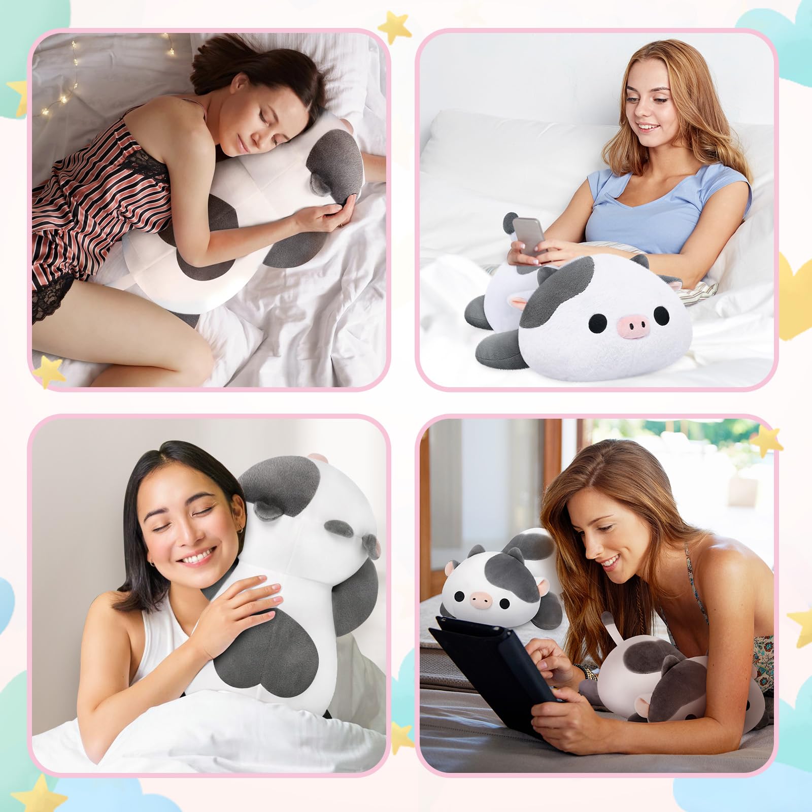 Mewaii Weighted Cow Plush hug use offers relaxing, cozy support