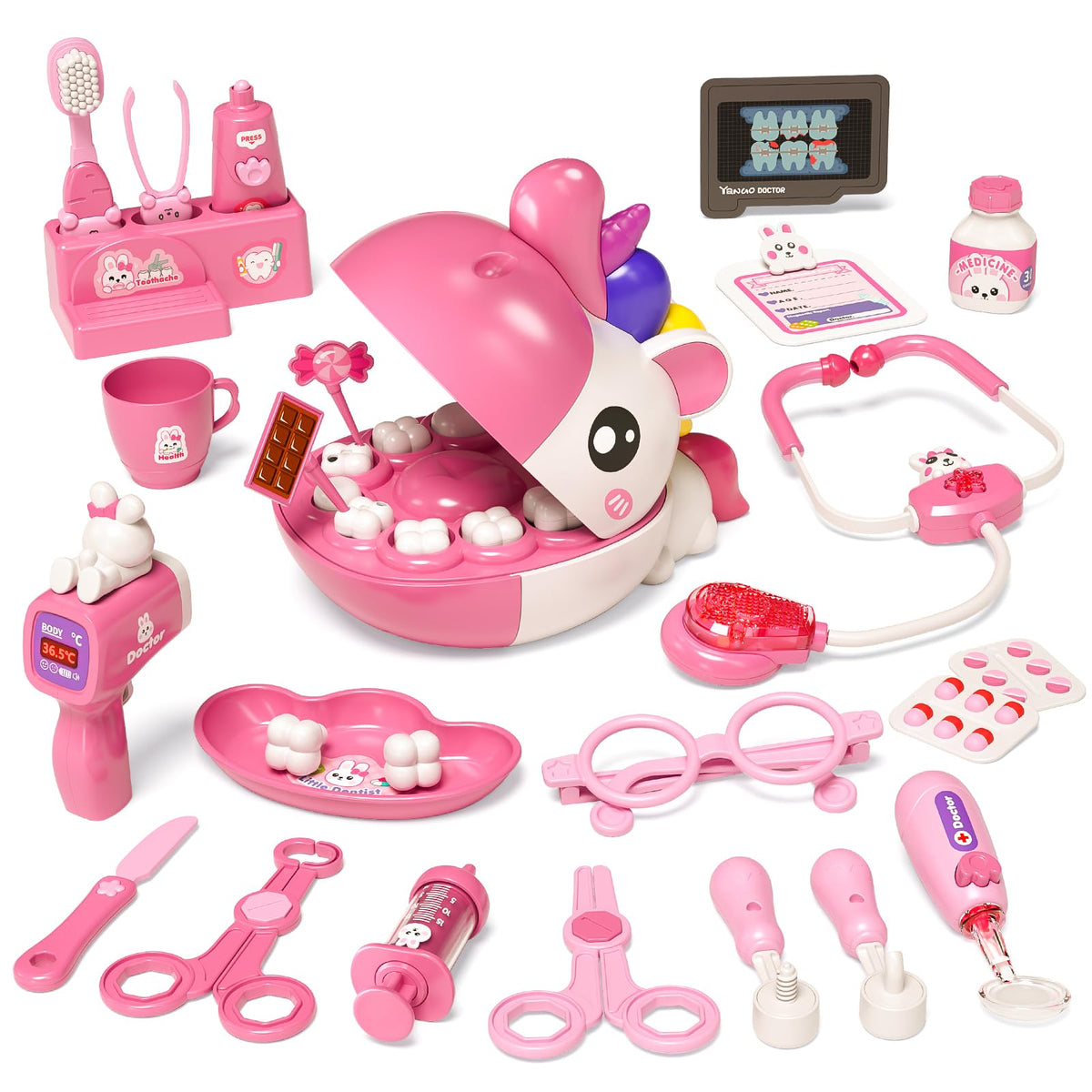 MEWOCHEE dentist play set unicorn toy for imaginative dental exams