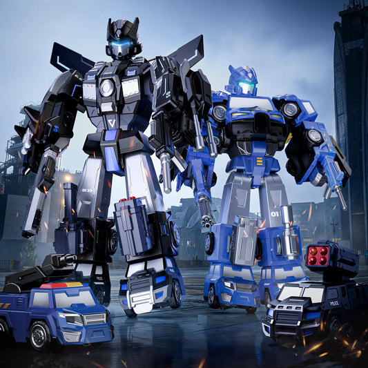 MEWOCHEE police trucks robot-diy assembly with strong magnets for stable connections.