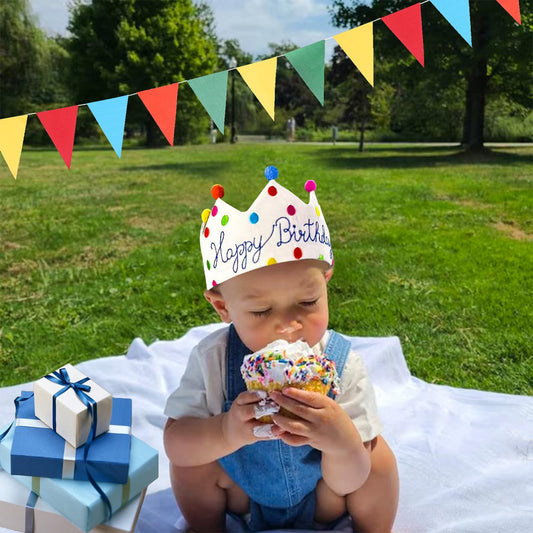 Meygajoe Confetti Dots Birthday Crown embroidery highlights handmade craftsmanship for memorable photos