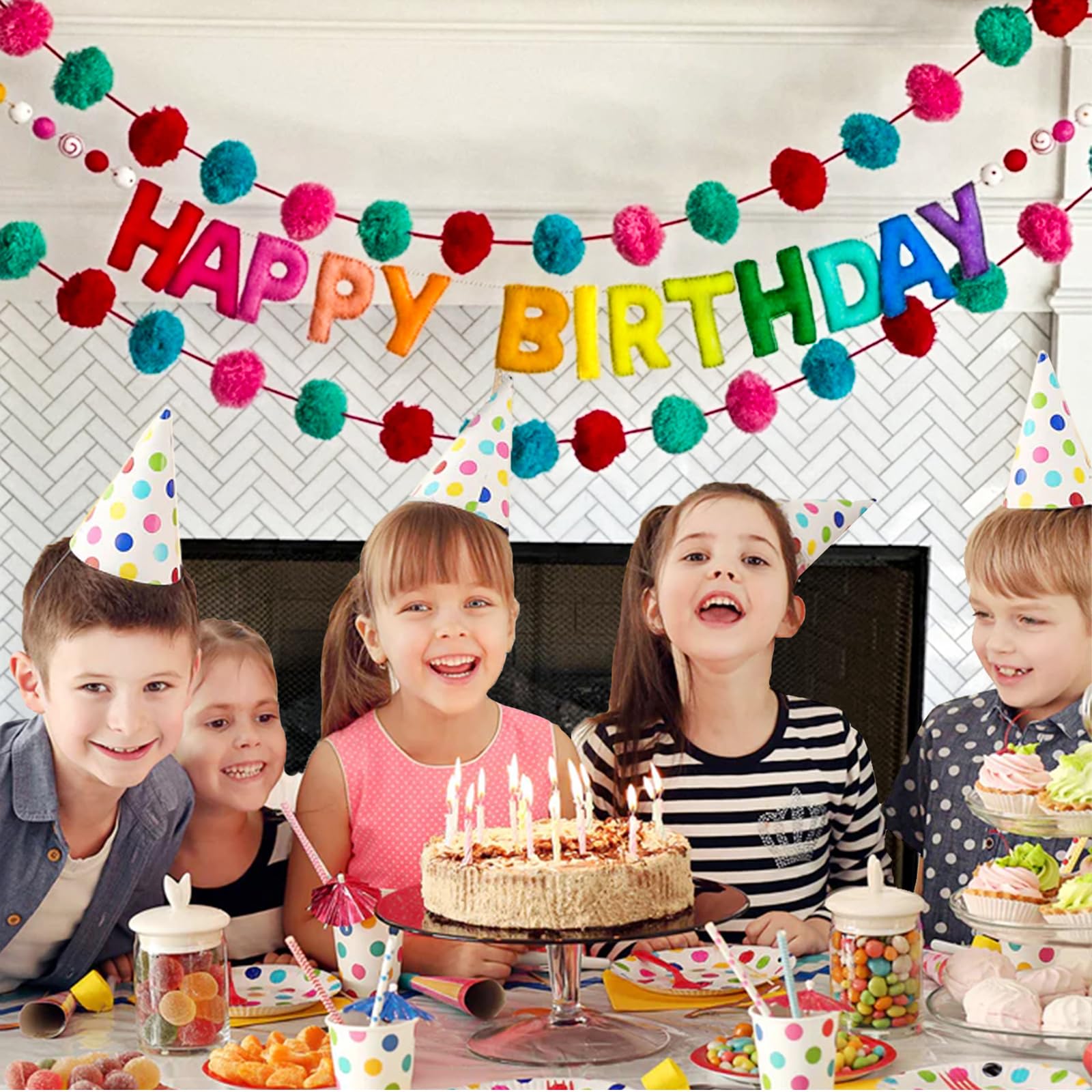 Meygajoe multi-color rainbow banner adds a vibrant backdrop to celebrations.