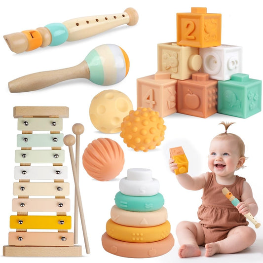 Meytccve Montessori 6-in-1 stacking blocks boost early hand eye coordination.