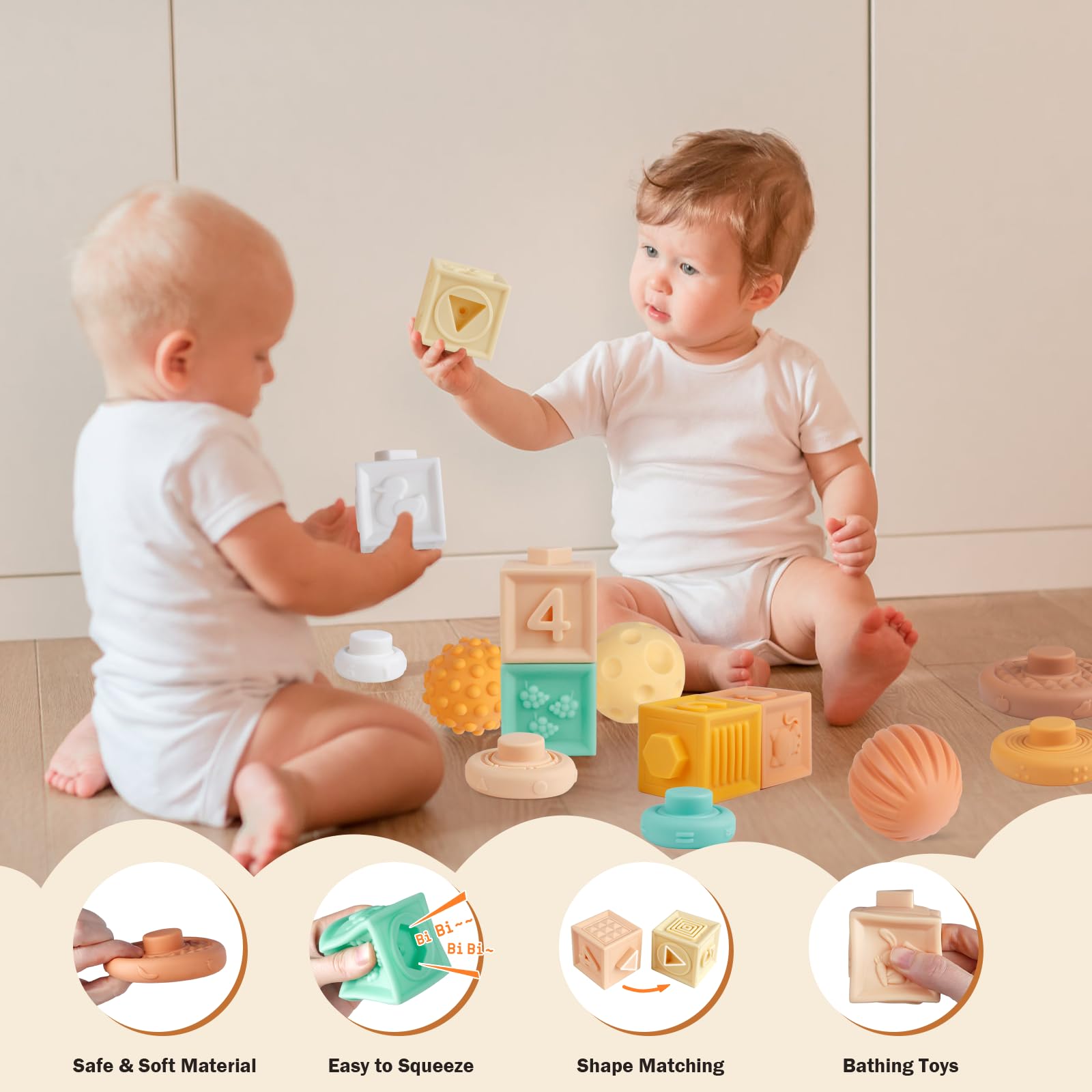 Meytccve silicone teething toys provide gentle gum relief and safe play.