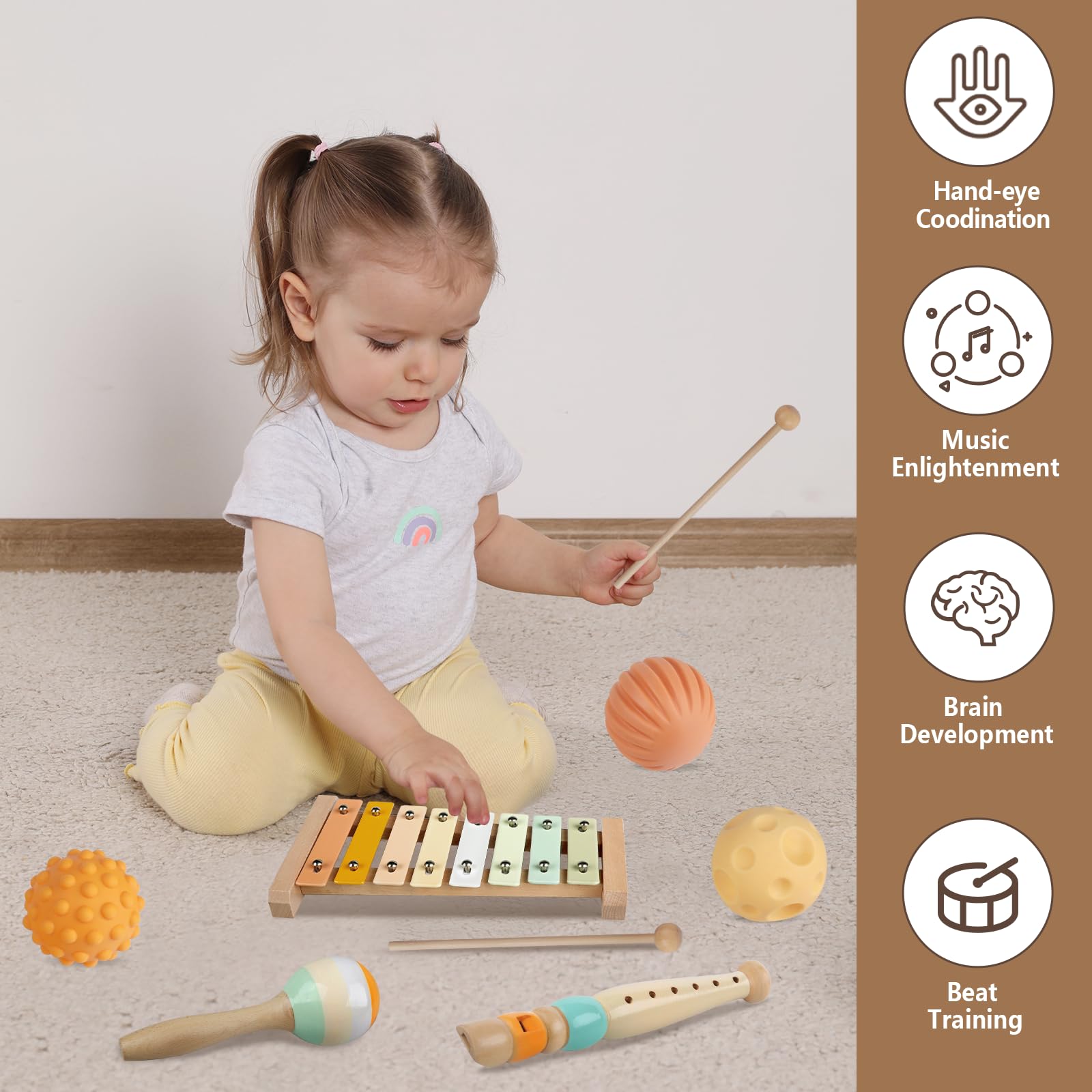 Meytccve wooden maraca invites rhythm and auditory exploration.