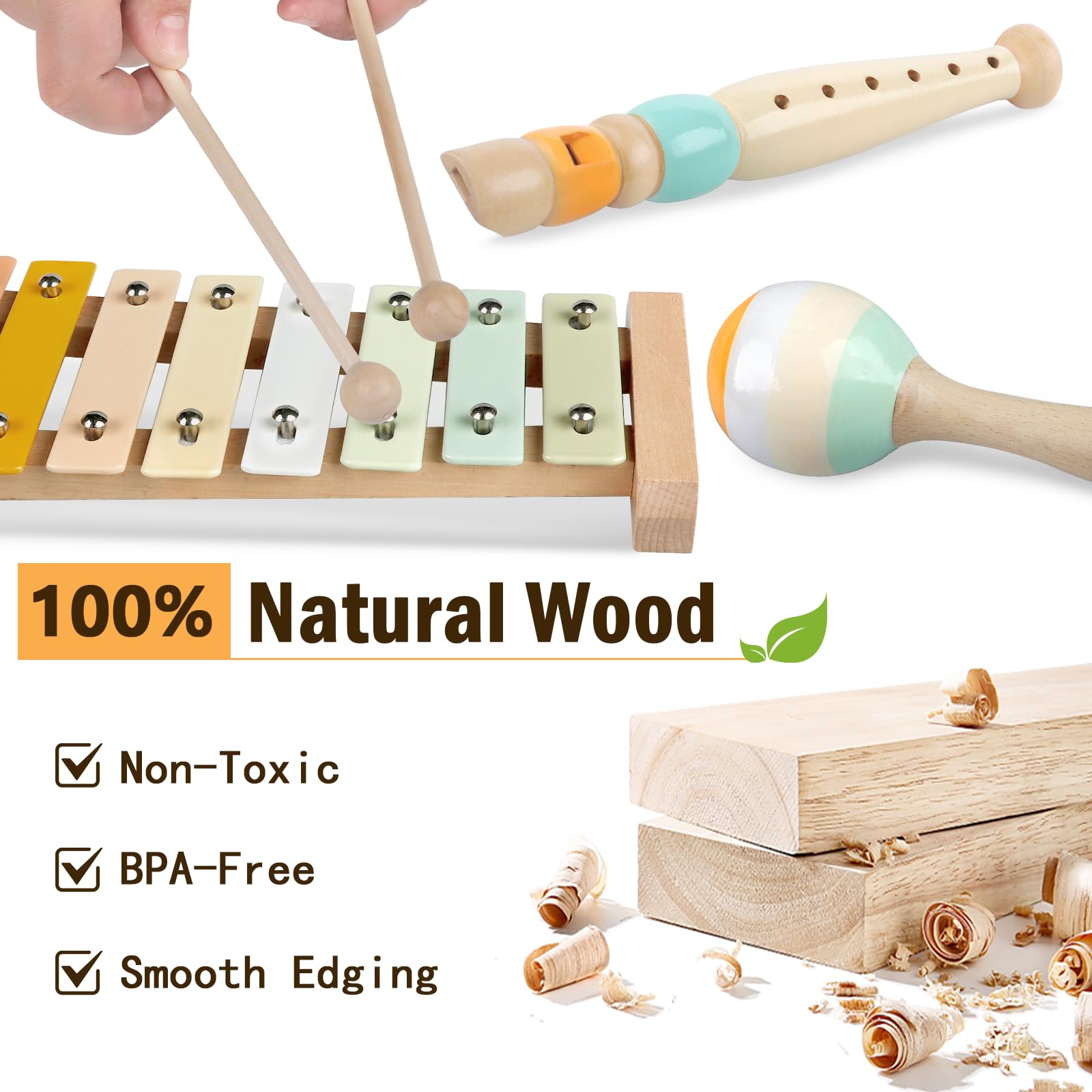 Meytccve wooden xylophone introduces rhythm and cause and effect.