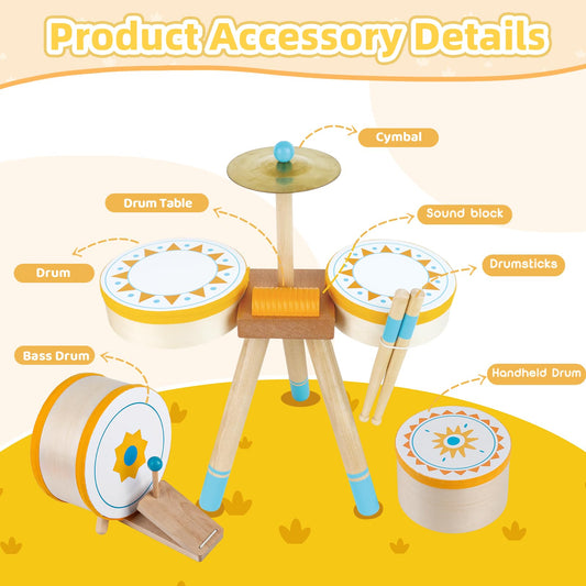 Meytccve wooden drum for kids offers safe, durable play.