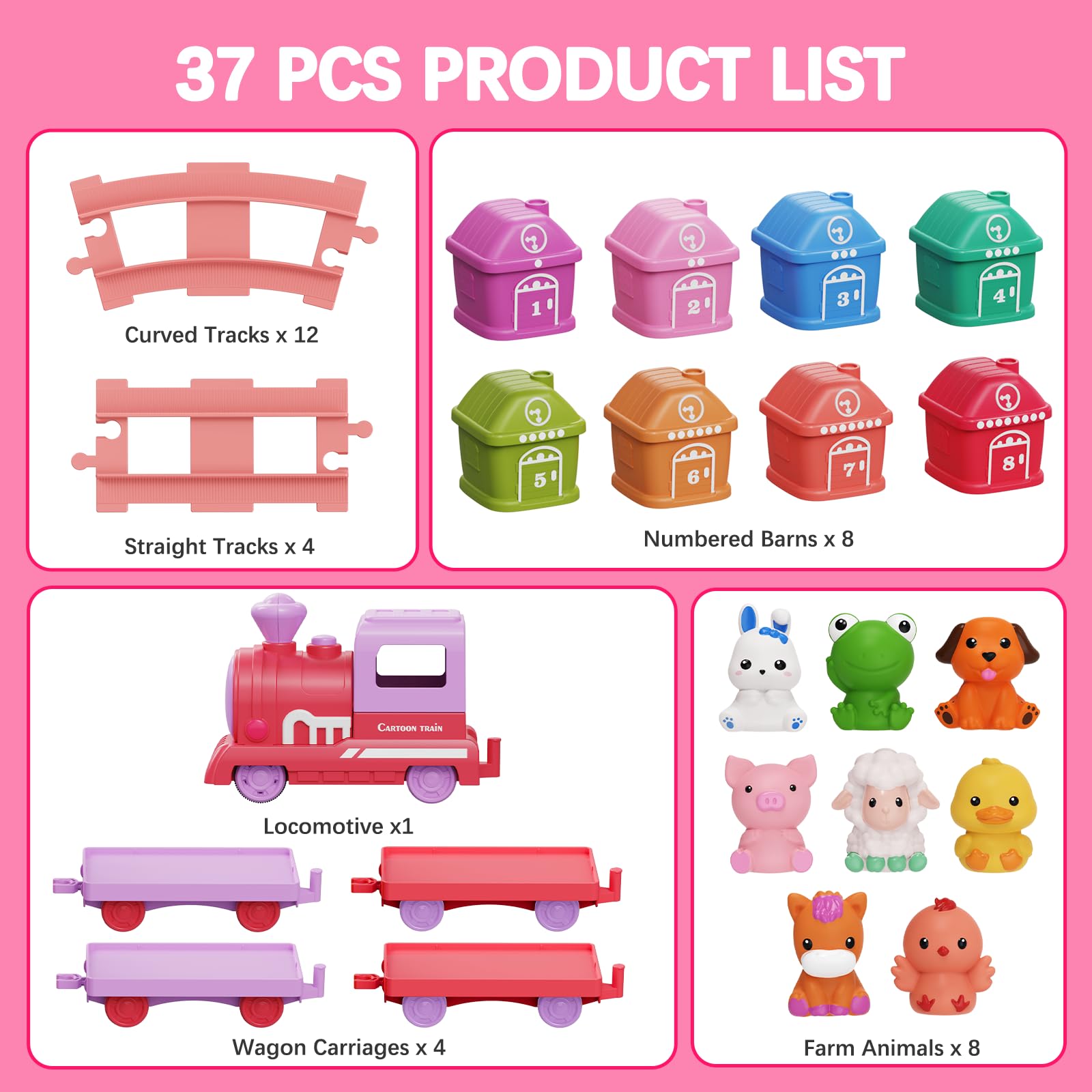 Meytccve train set toy roof open feature for loading mini figures, boosting imaginative play.