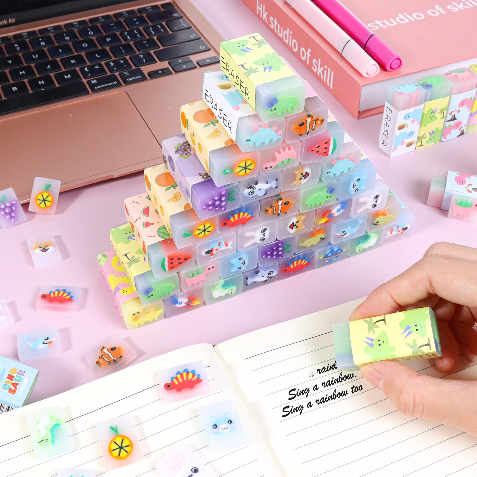 MEZHOBBY 35PCS fruit erasers—bright designs great for rewards and crafts.