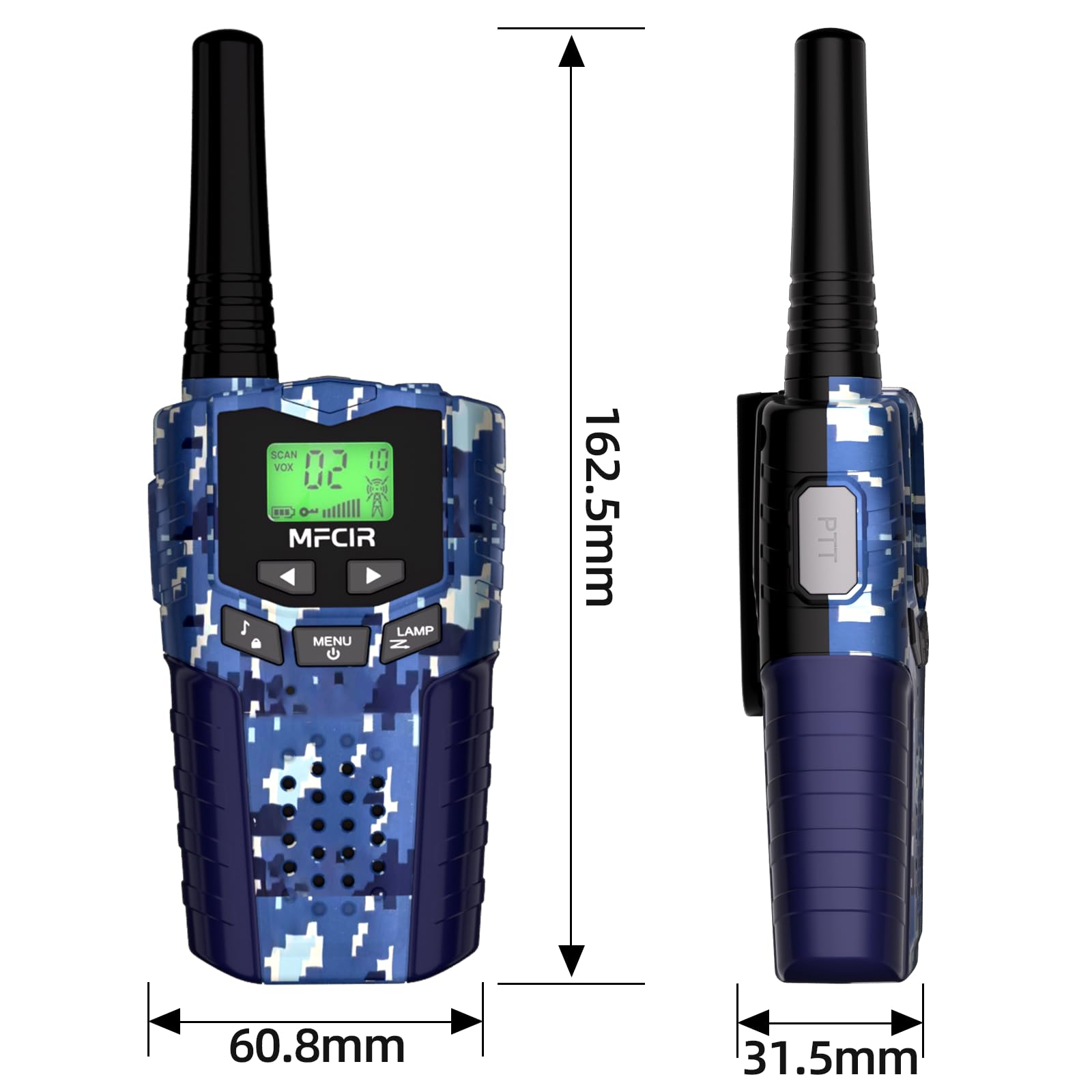 Mfcir Walkie Talkie built-in flashlight aids nocturnal explorations