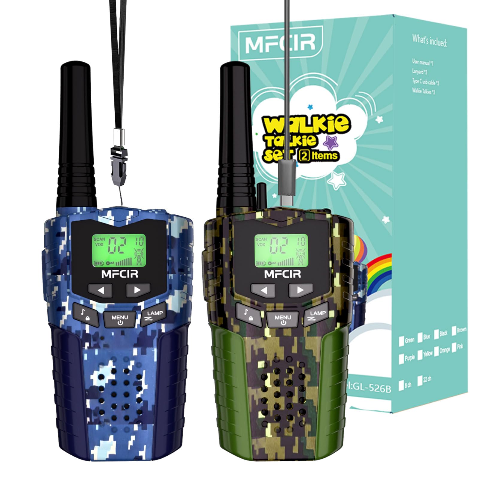 Mfcir Walkie Talkie for kids, front view, easy-to-grip design for small hands