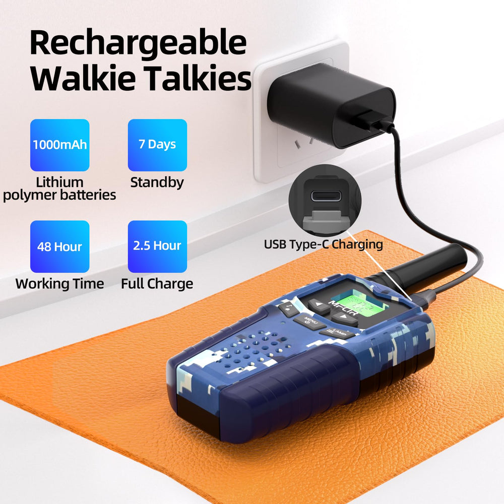 Mfcir Walkie Talkie with USB-C charging for quick, reliable power