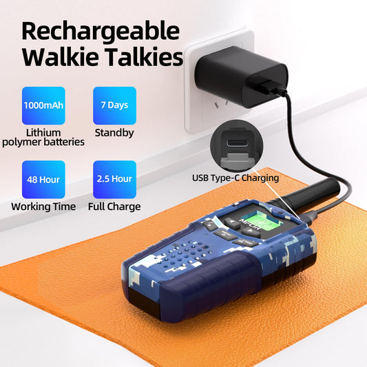 Mfcir Walkie Talkie with USB-C charging for quick, reliable power