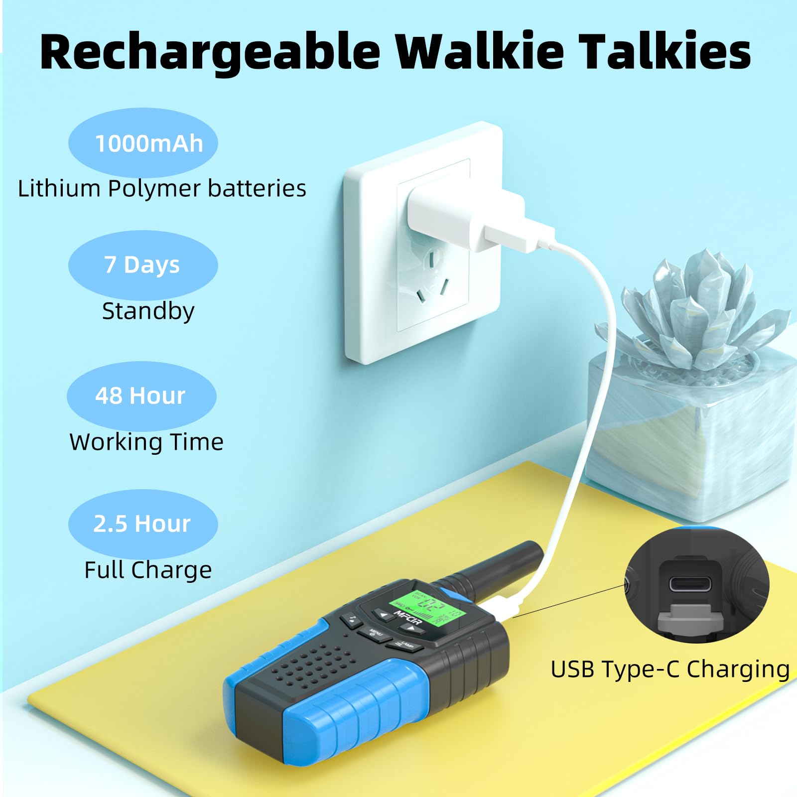 Mfcir Kids Walkie Talkies 2-Pack side view showing compact size