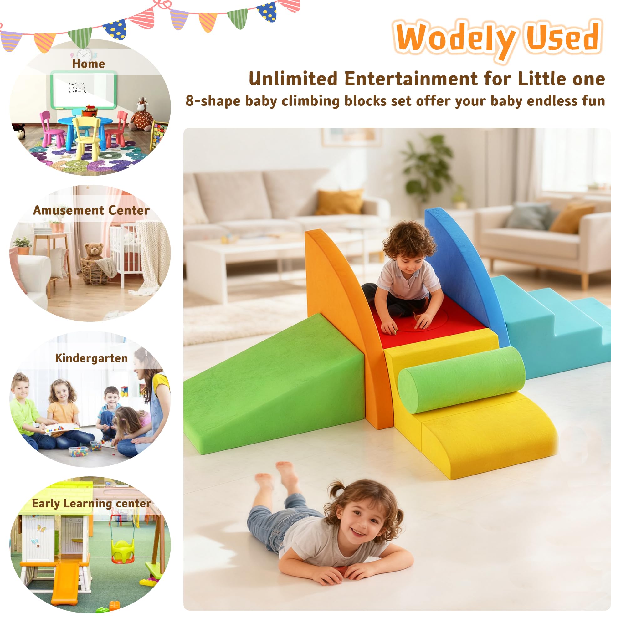 Machine-washable velvet covers on MFXLGO foam blocks simplify cleanup.