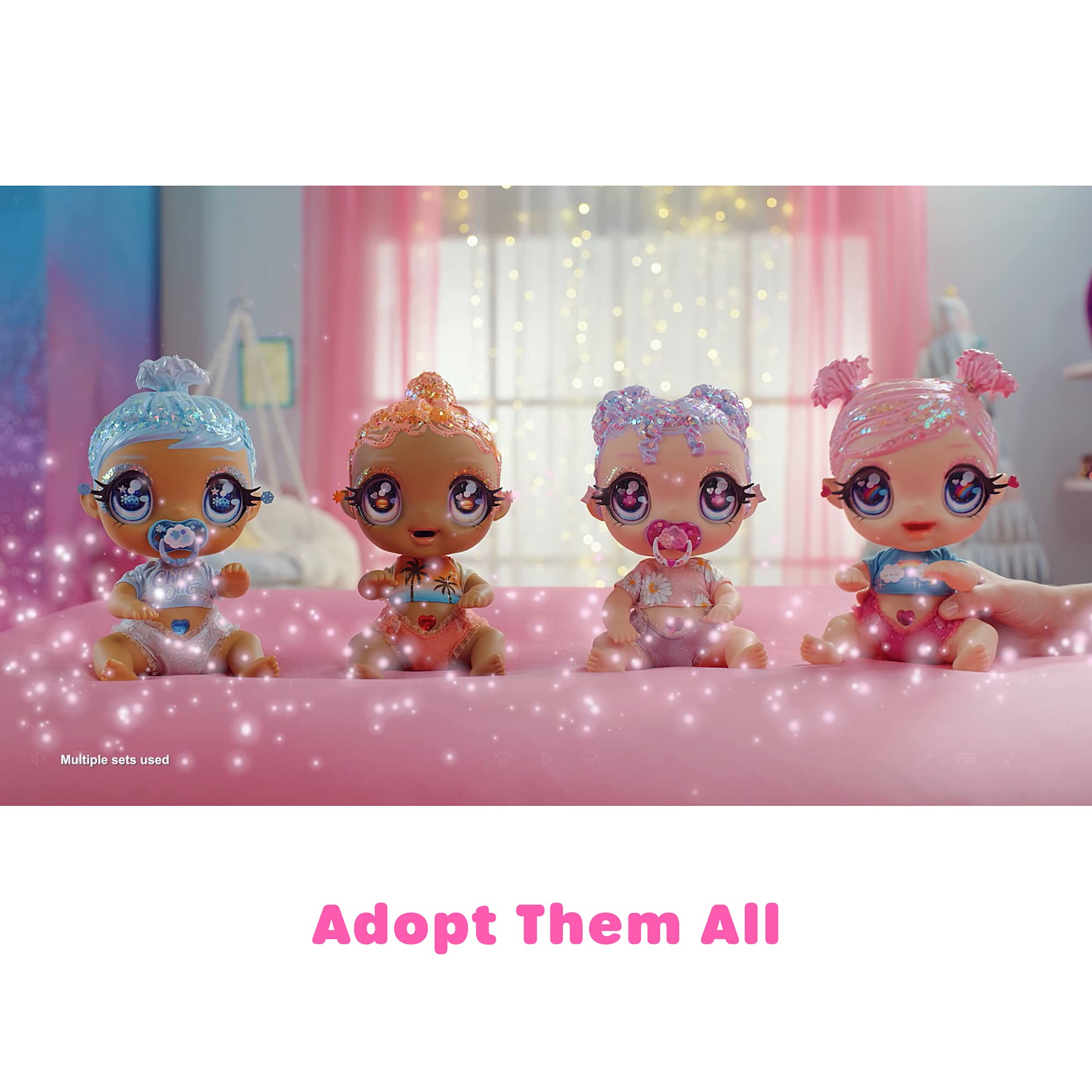 MGA Glitter Babyz Lila Wildboom diaper and outfits—reusable accessories for pretend care