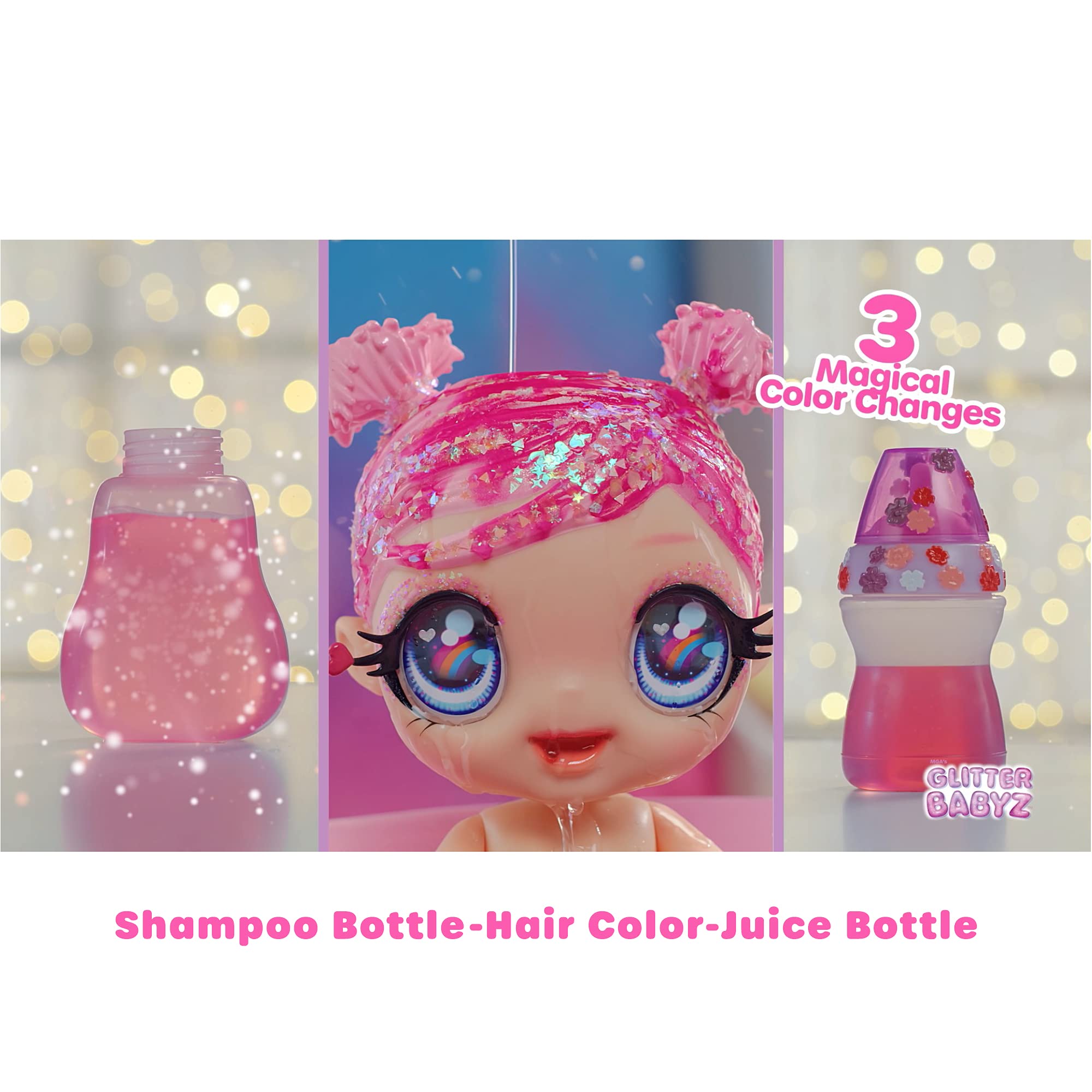 MGA Glitter Babyz Lila Wildboom hair—lavender locks for magical styling and play