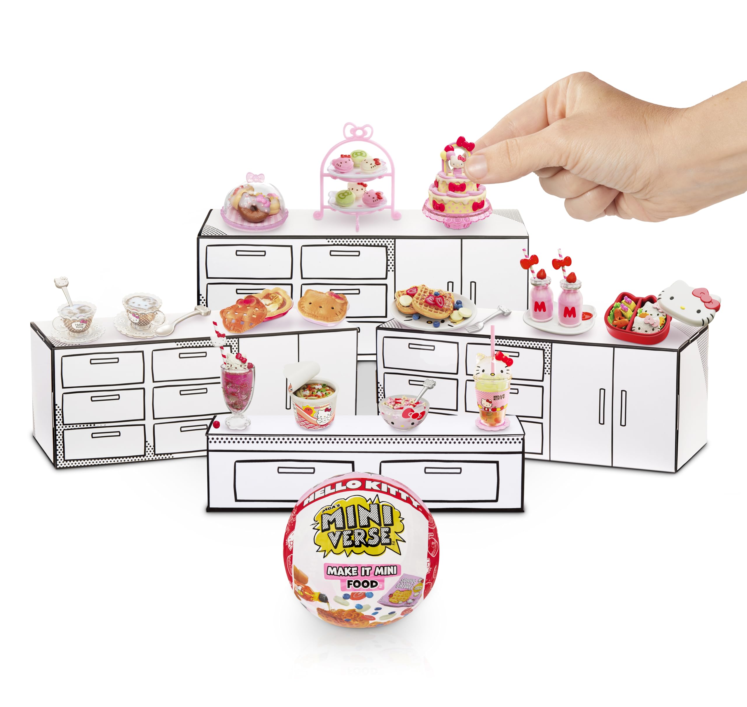 Hello Kitty bento mini from MGA's Miniverse on a display stand adds cute décor and crafting focus.