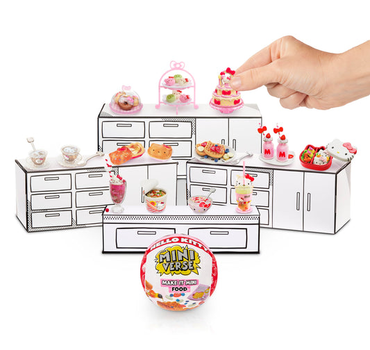 Hello Kitty bento mini from MGA's Miniverse on a display stand adds cute décor and crafting focus.