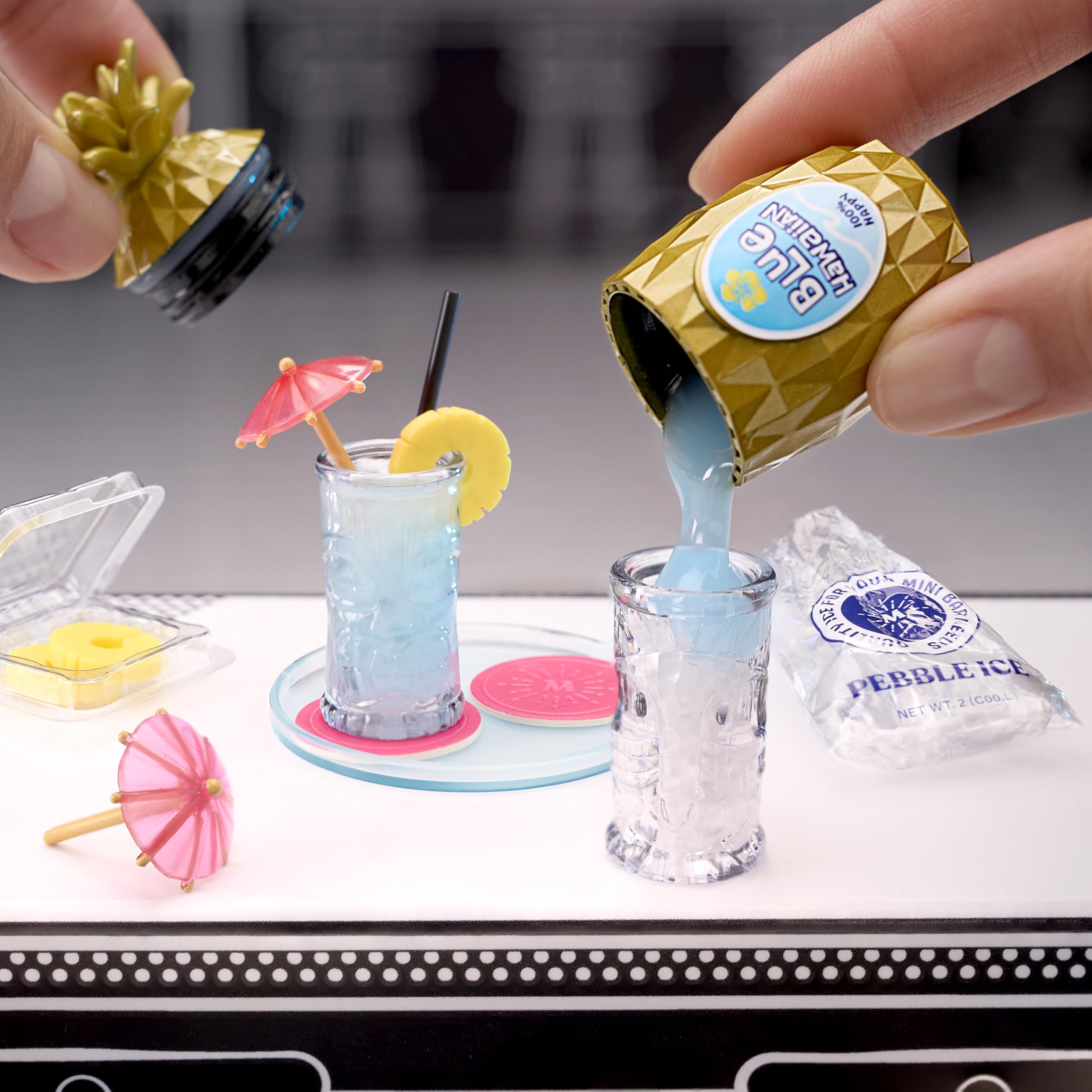 MGA's Miniverse Make It Mini Happy Hour resin miniatures set with recipe card and ingredients for crafting.