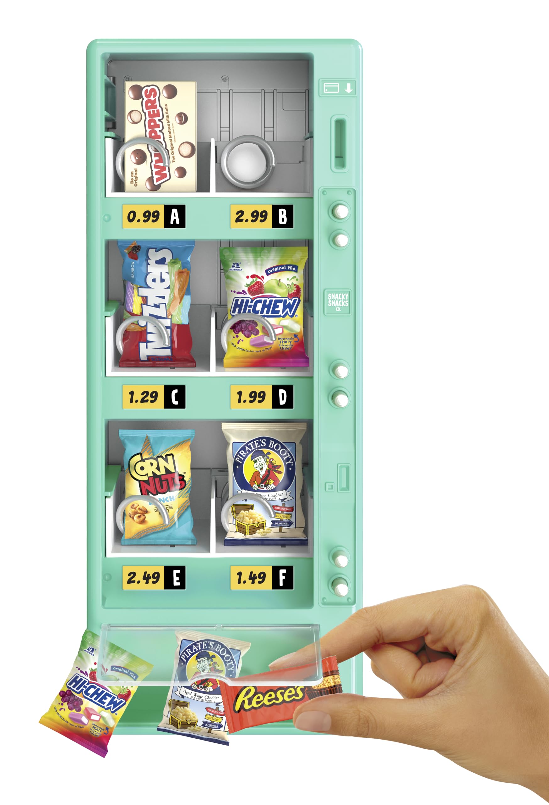 Close-up of the red MGA's Miniverse vending machine highlighting exclusive mini brand labels