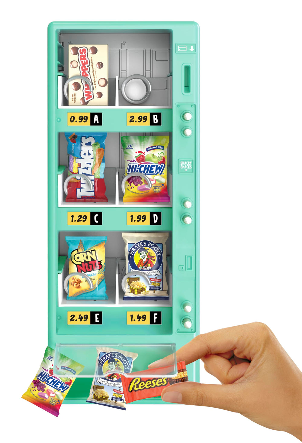 Close-up of the red MGA's Miniverse vending machine highlighting exclusive mini brand labels
