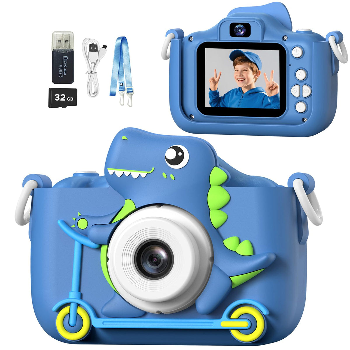 Mgaolo kids camera blue front lens view for playful photography