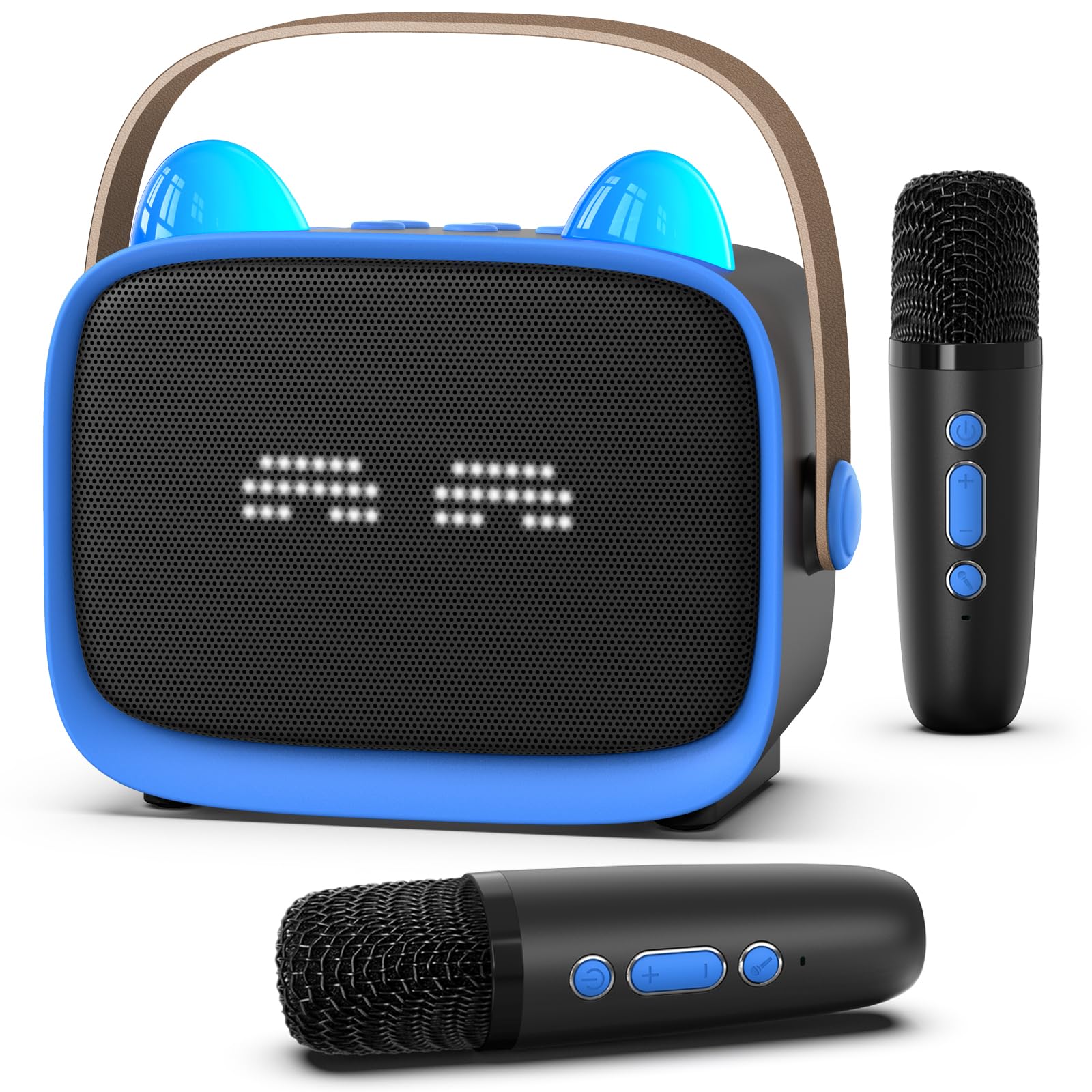 Mgaolo upgraded mini karaoke machine blue LED lights energize kids' sing-alongs.