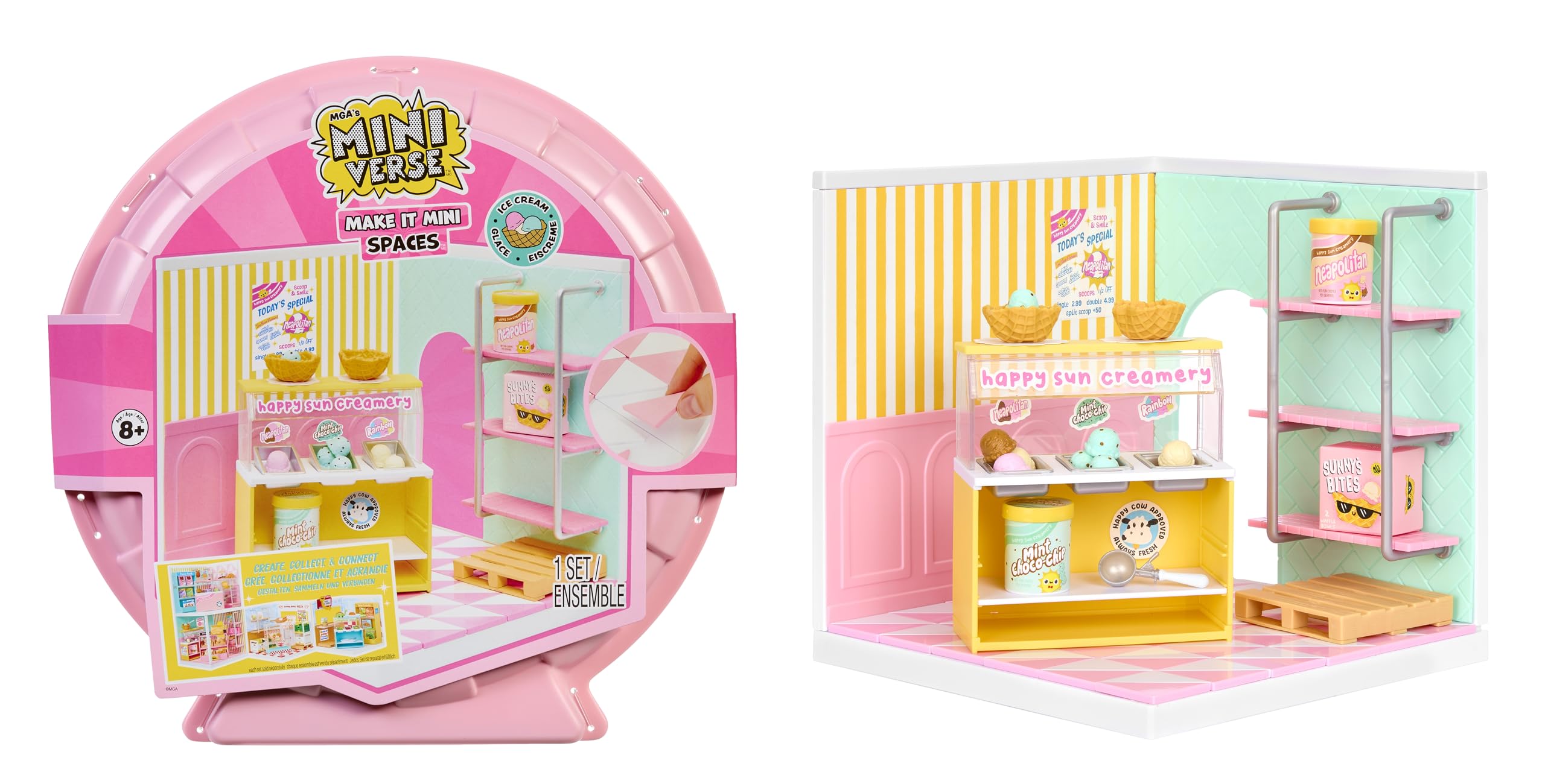 MGA's Miniverse Make It Mini Spaces ice cream shop wall panel for a playful storefront.