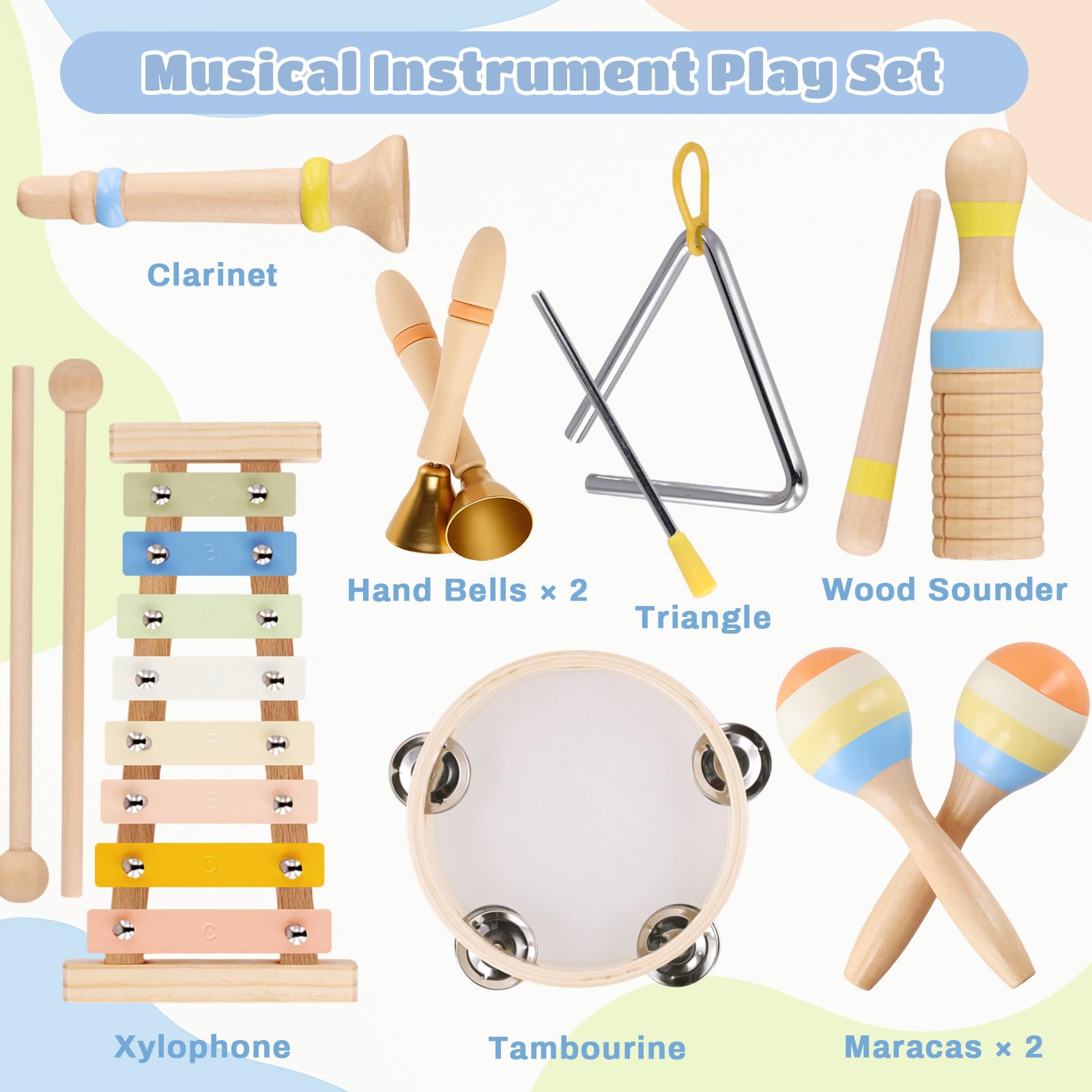 MGparty toddler musical set tambourine for gentle rhythm practice.