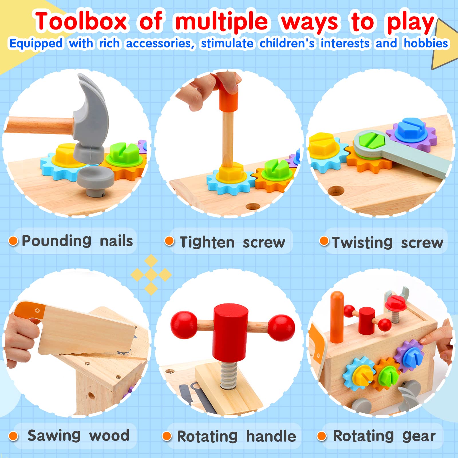 Mgtfbg Kids Tool Set hammer encourages pretend building with kid‑friendly edges.