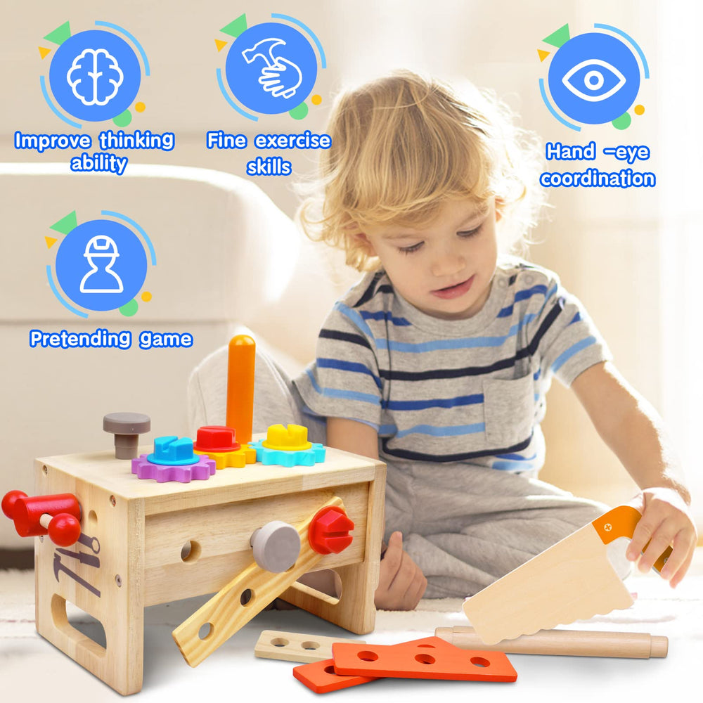 Mgtfbg Kids Tool Set saw demonstrates safe wooden tools for fine motor practice.