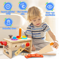 Mgtfbg Kids Tool Set saw demonstrates safe wooden tools for fine motor practice.