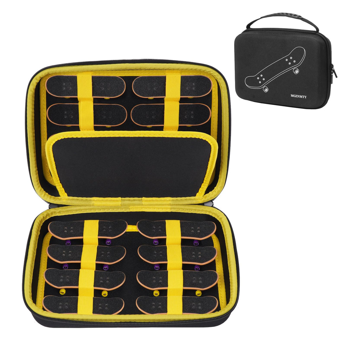 MGZNMTY Teck Deck Case side view showing rugged storage for finger boards on the go