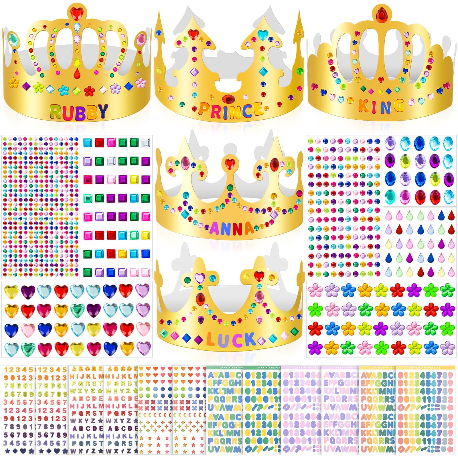 MGZTTHW gold crown kit featuring 35 crowns for DIY party decor and personalization