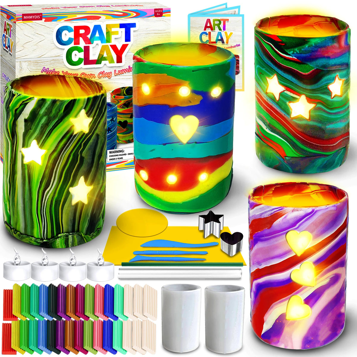 MHMYDIS clay luminaries kit contents laid out for a creative crafting session
