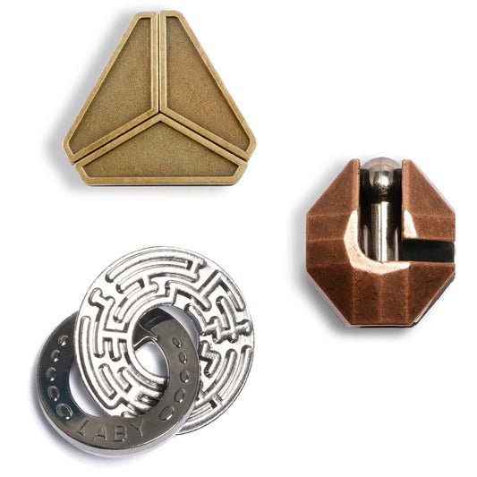 MHY brain teaser metal puzzle assembly close-up for problem solving