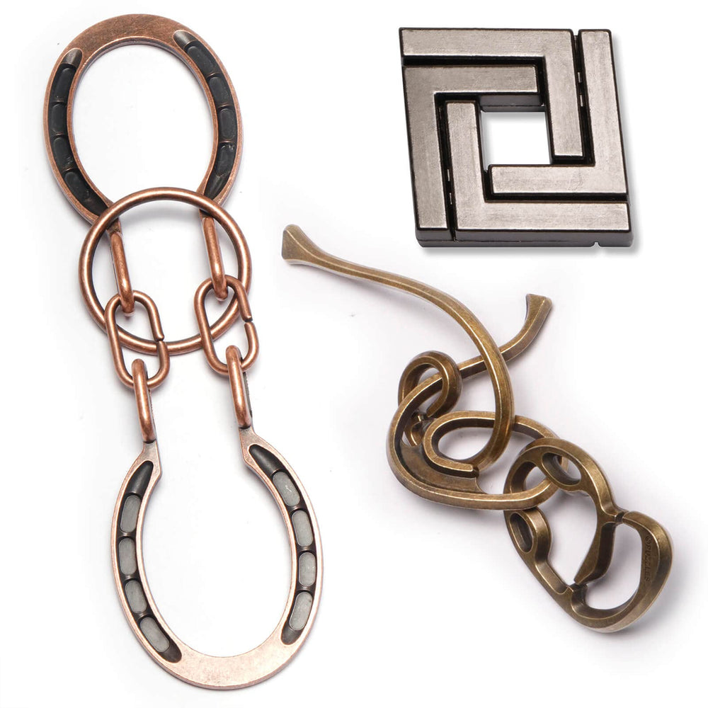 MHY large brain teaser puzzle assembly close-up shows interlocking metal pieces to sharpen problem solving.