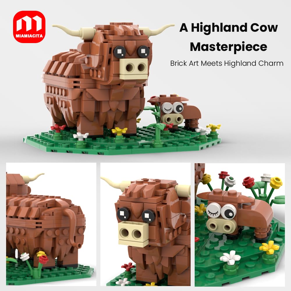 MIAMIACITA Highland Cow Brick Pieces close-up showcases sturdy construction and quality bricks.