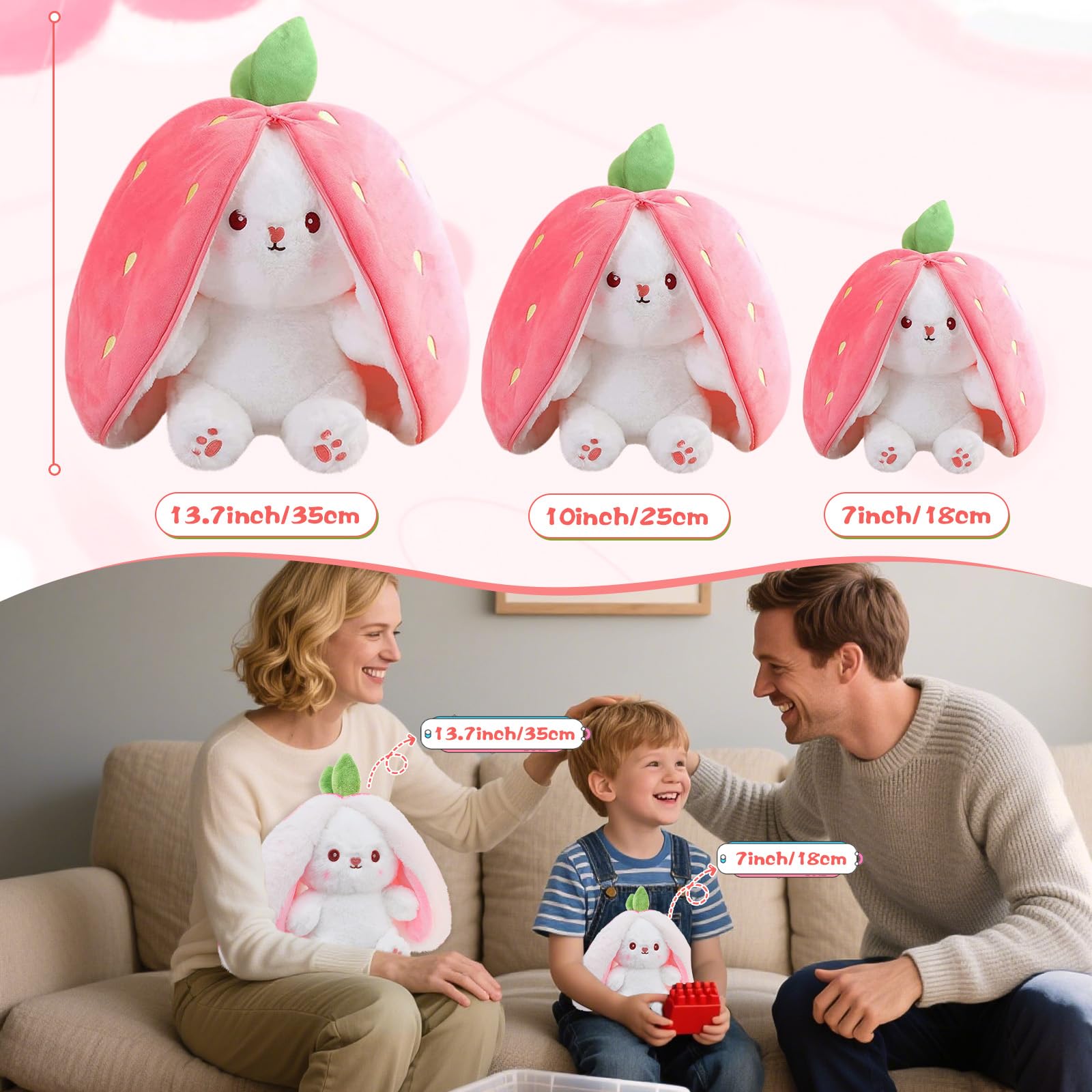 MIAODAM Carrot Bunny plush with zipper transform for versatile play comfort.