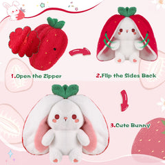 MIAODAM Strawberry Bunny Plush featuring reversible design for double play value