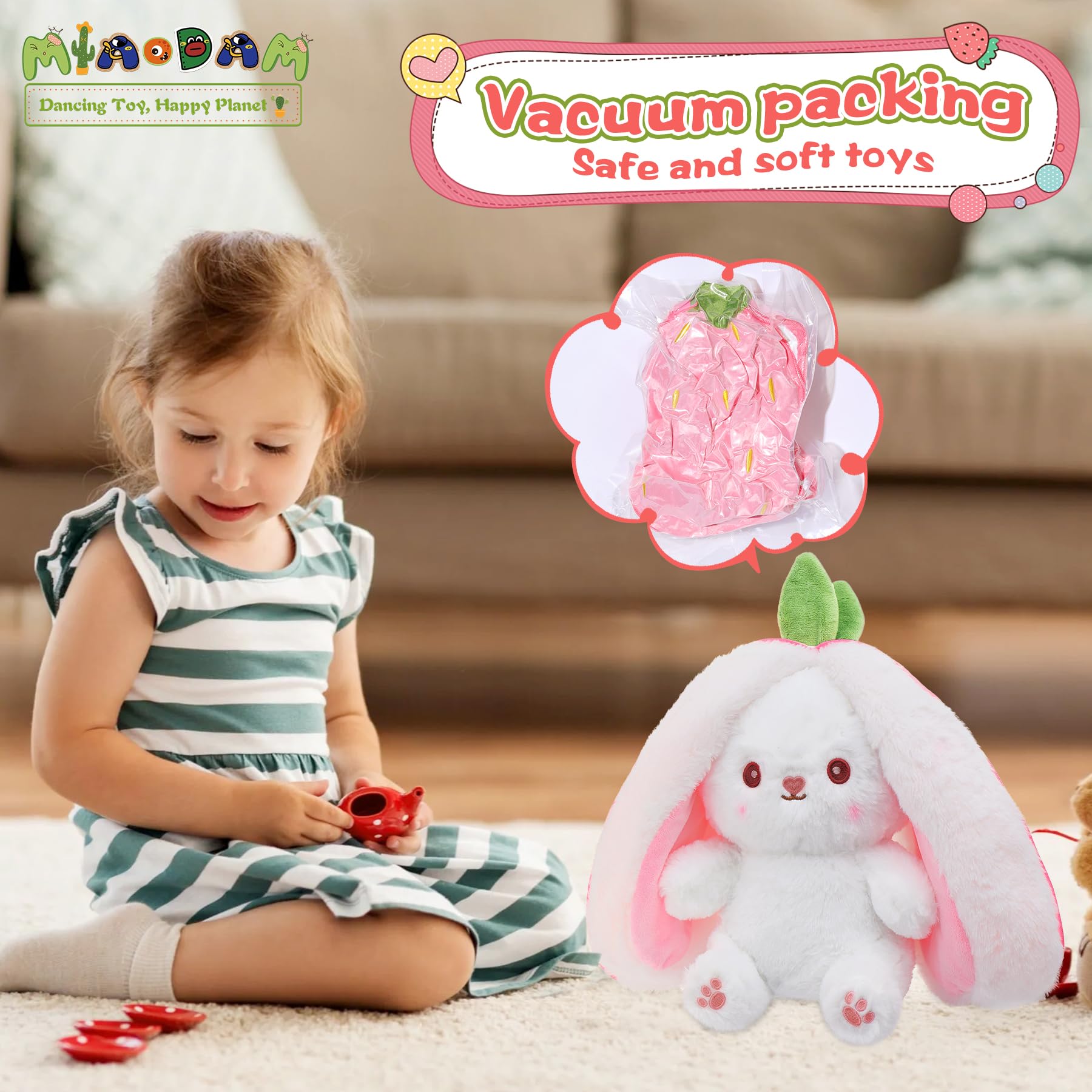 MIAODAM white bunny plush with smooth fabric for cozy snuggles.