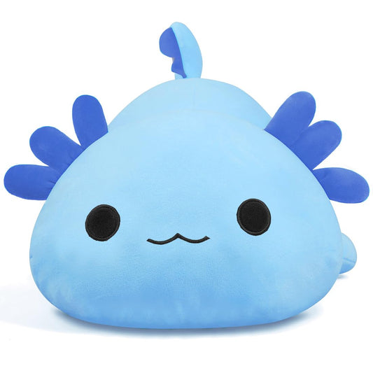 MIAOHAHA blue axolotl pillow side view ideal for bedtime comfort.