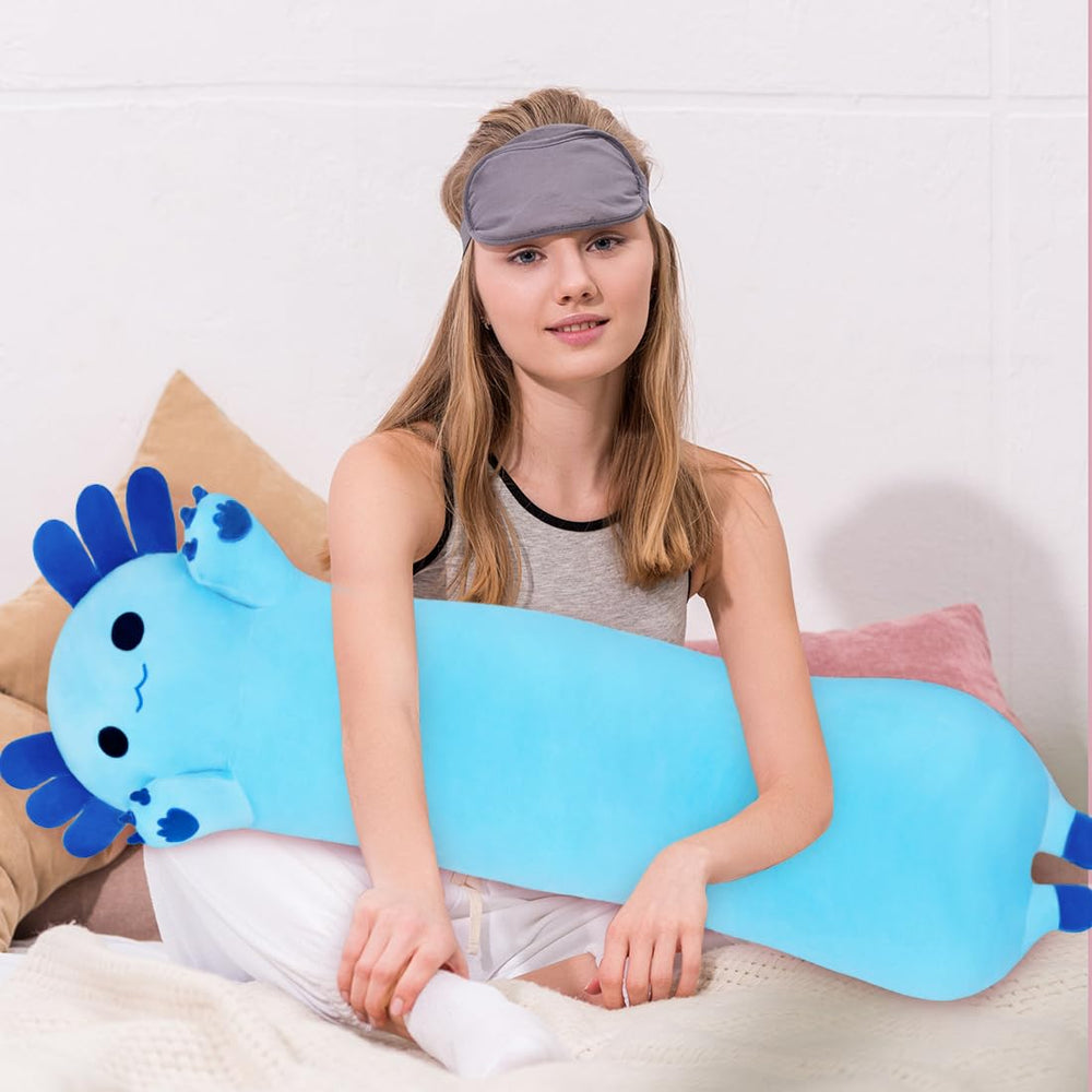 MIAOHAHA axolotl toy pillow 90cm blue, cozy cuddle companion for kids.