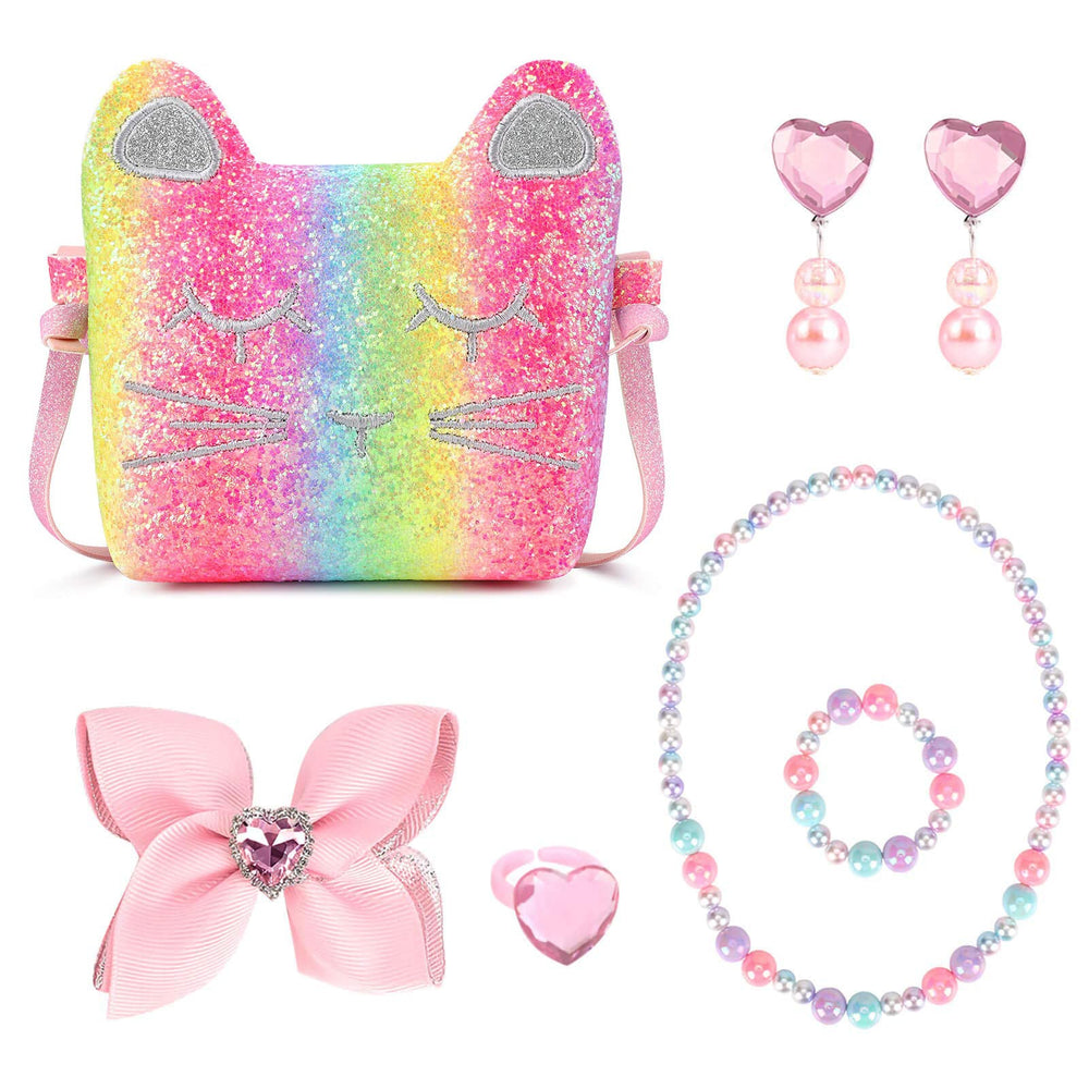 Mibasies cat-design purse with eyelash detail for pretend play.