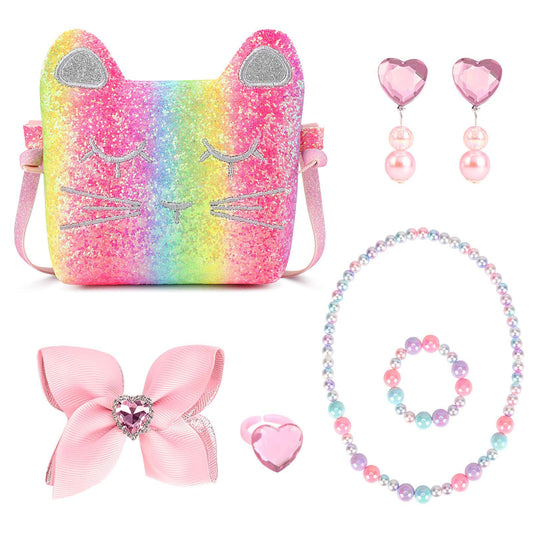 Mibasies cat-design purse with eyelash detail for pretend play.