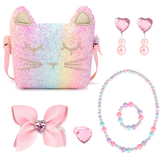 Mibasies cat purse with dress-up jewelry set for stylish looks