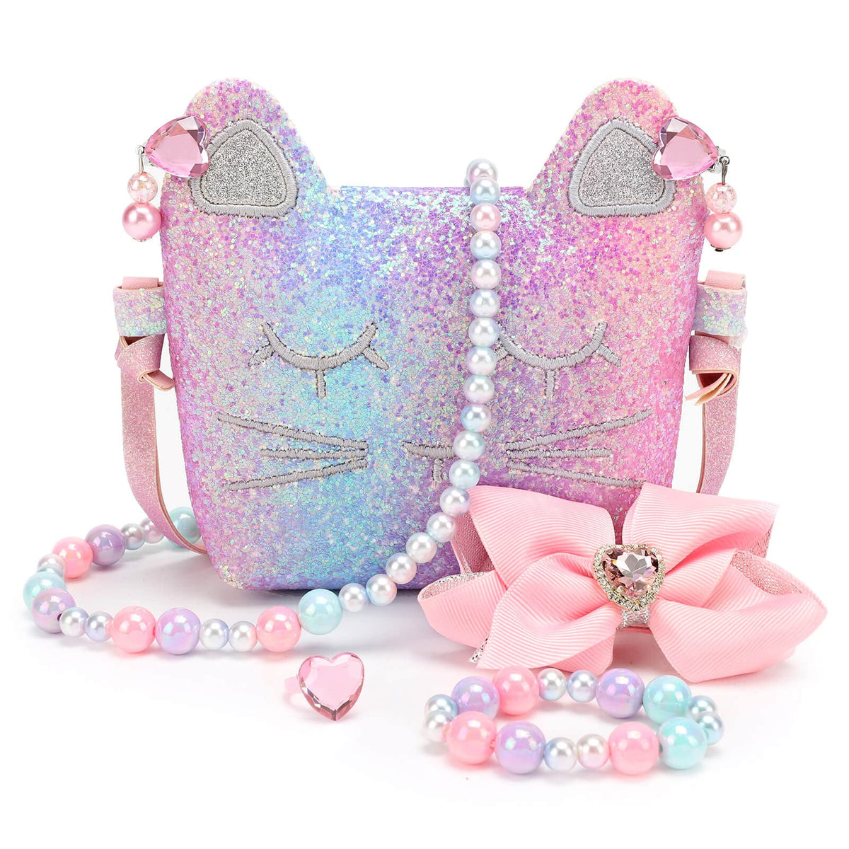 Mibasies cat purse front view highlights cute design for pretend play
