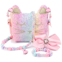 Mibasies cat purse front view with glitter finish for pretend play outfits